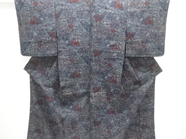 JAPANESE KIMONO / HITOE / MAWATA OJIYA TSUMUGI / WOVEN FLORAL PLANTS